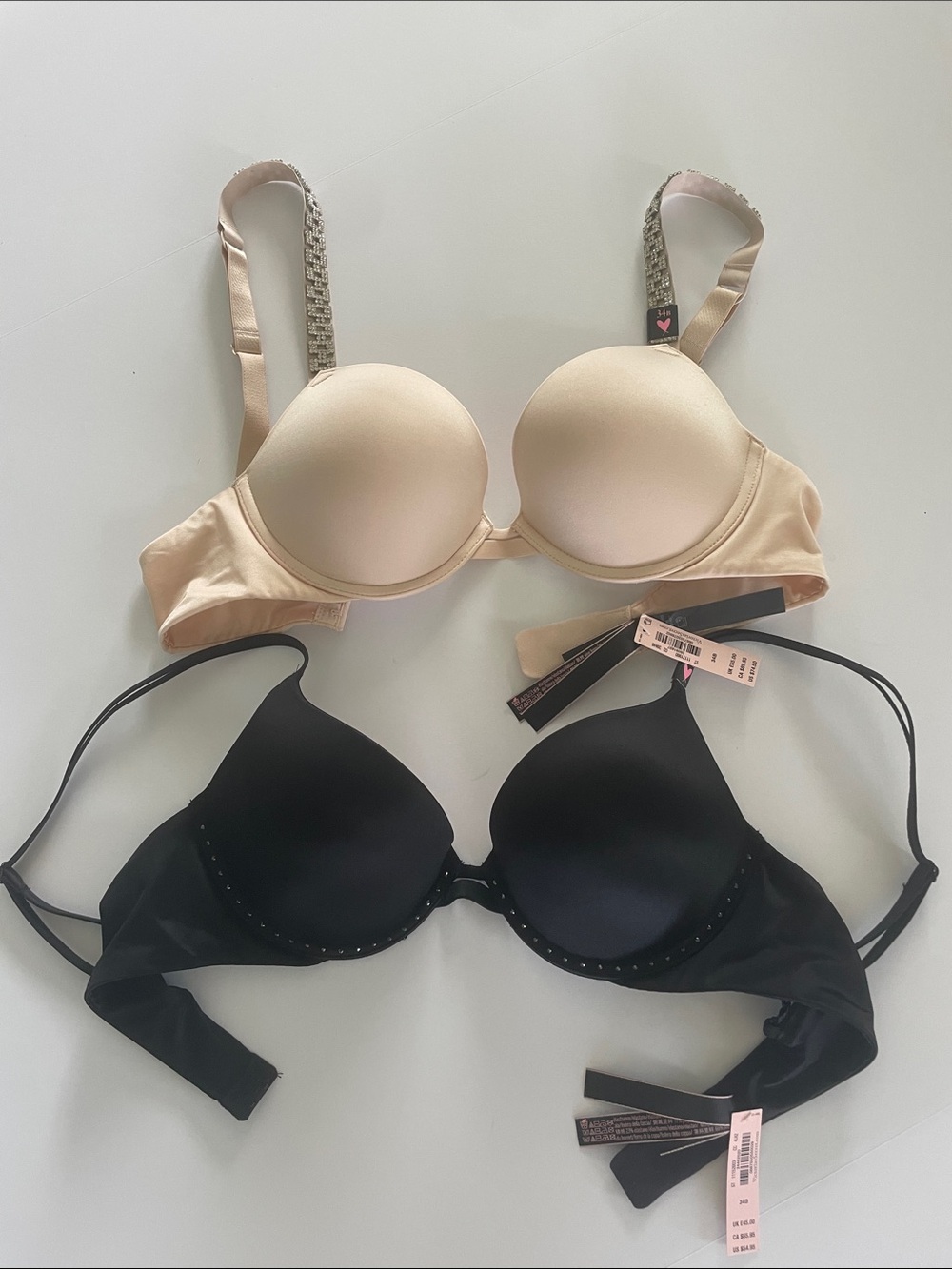 NWT Very Sexy Victoria's Secret Beige and Black Rhinestone Bra Duo 34 B - Picture 6 of 10